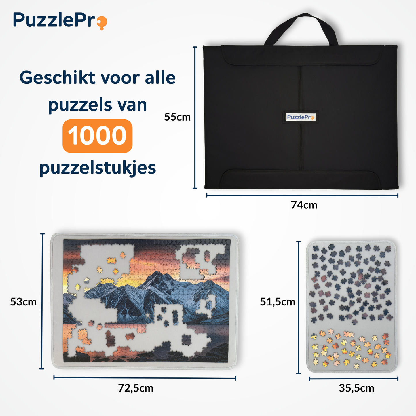 Puzzelkoffer met puzzelplaat en sorteerplaten geschikt voor puzzels van 1000 stukjes