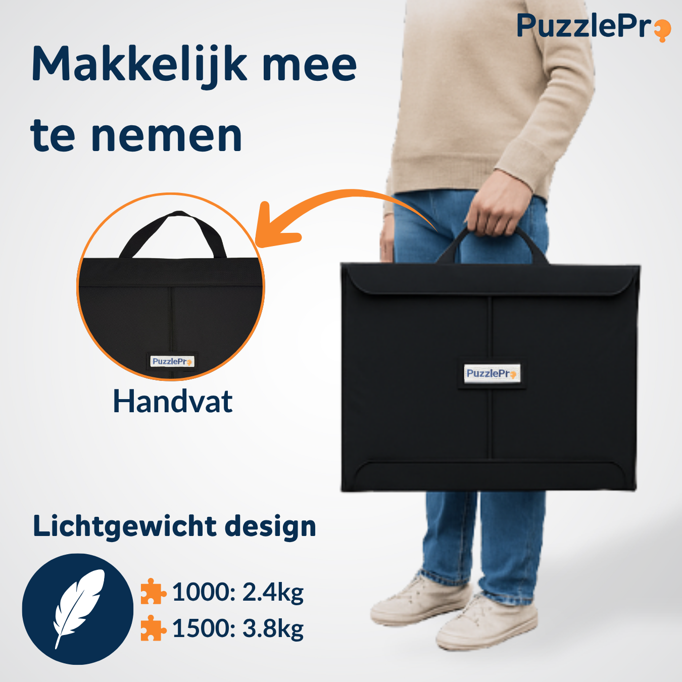 Lichtgewicht puzzelkoffer is makkelijk te verplaatsen, ook geschikt voor oudere